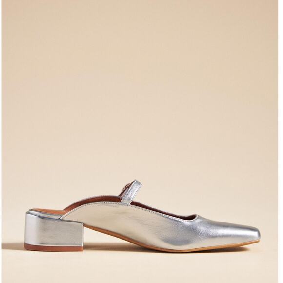 New Anthropologie Maeve Mary Jane Silver Mule Heels - EU39 (9 US) - Picture 1 of 7